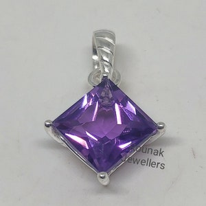 Natural 4.80ct Amethyst Pendant, Princess cut Gemstone Pendant, 925 Sterling Silver Pendant, Amethyst Pendant, Birthstone Gift for Her.
