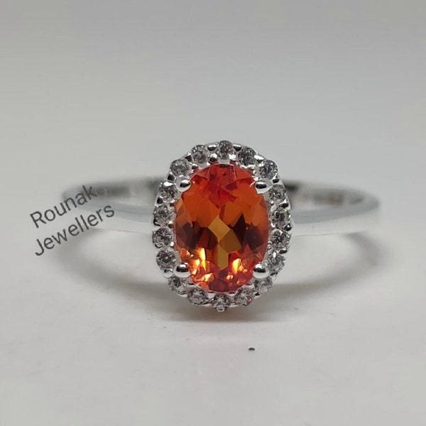 Vintage Orange Sapphire Ring, Stacking Ring, Lab Orange Sapphire Ring, 925 Silver Ring, Minimalist Ring, Anniversary Ring, Gift for Women