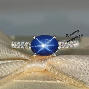 Oval Blue Star Sapphire Ring: Sterling Silver Promise Ring