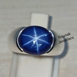 Star Blue Sapphire Ring, Solitaire Ring, Solid 925 Silver Ring, Lindy Star Sapphire Ring, Minimalist Ring, Mam Women Ring, Gift for Him. image 1