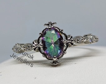 Dainty Mystic Topaz Ring, Stacking Ring, Rainbow Gemstone Ring, 925 Sterling Silver, Minimalist Ring, Promise Ring, Woman Gift for Her.