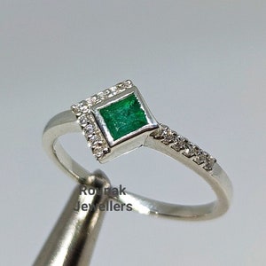 Princess Cut Emerald Ring: Sterling Silver Stacking Ring
