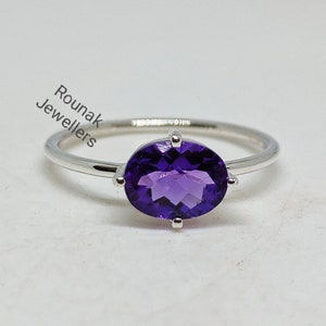 Oval Amethyst Ring, Minimalist Ring, 925 Sterling Silver, February Birthstone, Natural Purple Amethyst Ring, Gift for Women, Ring for Her.
