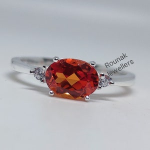 Orange Sapphire Ring, Engagement Ring, Lab Orange Sapphire Ring, 925 Silver Ring, Minimalist Ring, Anniversary Ring, Gift for Women