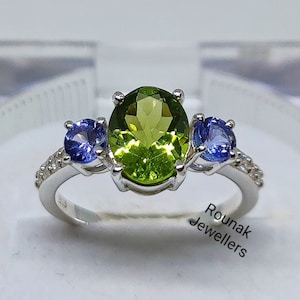 Natural Peridot Ring, Minimalist Ring, Tanzanite Ring, 925 Sterling Silver, August Birthstone Ring, Vintage Peridot Ring, Women Ring Gift