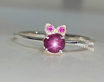 Bague en argent sterling rubis étoilé Dainty : anneau minimaliste à superposer