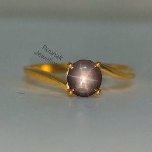 Natural Grey Star Sapphire Ring, Star Sapphire Ring, 925 Silver Yellow Gold Ring, Minimalist Ring, Promise Ring, Women Ring, Gift for Her.