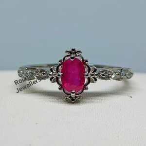 Vintage Pink Ruby Ring: 925 Sterling Silver Minimalist Ring