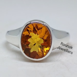 Natural Citrine Ring: Oval Signet 925 Sterling Silver