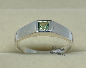 Princess Cut Green Sapphire Ring: Minimalist 925 Sterling Silver
