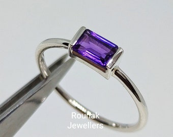 Natural Amethyst Ring, Minimalist Ring, Birthstone Ring, 925 Sterling Silver, Baguette cut Amethyst Ring, Dainty Ring, Gift Ring For Her.