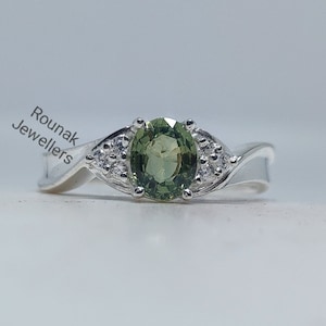Green Sapphire Ring, Engagement Ring, 925 Sterling Silver, Minimalist Ring, Stacking Ring, Promise Ring, Genuine Sapphire Ring, Gift Her.