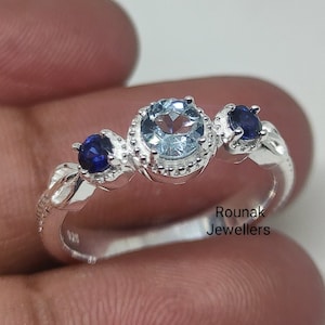 Vintage Aquamarine Ring, Engagement Ring, Minimalist Ring, 925 Silver Ring, March Birthstone, Natural Aquamarine Blue Sapphire, Women Gift