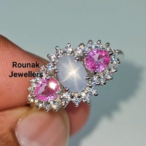 White Star Sapphire Ring, Pink Sapphire Ring, Art Deco Engagement Ring, Vintage Sapphire Ring, Sapphire Ring, Anniversary Gift, Women Ring.