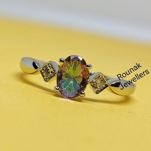 Oval Mystic Topaz 925 Sterling Silver Ring with CZ Diamond