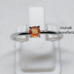 Round Cut Orange Sapphire,Simple Small Ring,925 Sterling Silver,Natural Silver Ring, Gift For Her,Handmade Ring.