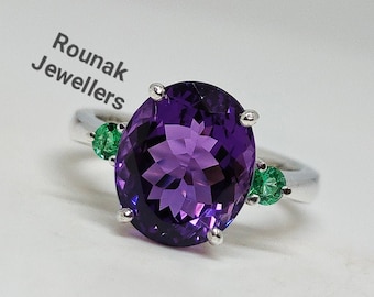 Amethyst Emerald Ring: 925 Sterling Silver February Birthstone