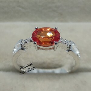 Vintage Orange Sapphire Ring, Stacking Ring, Lab Orange Sapphire Ring, 925 Silver Ring, Minimalist Ring, Anniversary Ring, Gift for Women