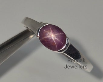 Genuine Star Ruby Ring: 925 Sterling Silver Stackable Band