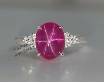 Bague rubis étoilé AAA : anneau empilable en argent sterling 925