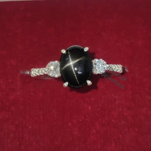 Black Star Ring, Vintage Black Star Diopside Ring, Genuine Black Star Ring, 925 Sterling Silver, 2nd Anniversary Ring, Gift for Women.