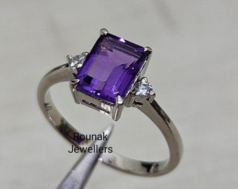 Dainty Amethyst Ring, Purple Amethyst Ring, Minimalist Ring, 925 Sterling Silver, Emerald cut Amethyst, February Birthstone, Gift for Her.