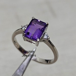 Dainty Amethyst Ring, Purple Amethyst Ring, Minimalist Ring, 925 Sterling Silver, Emerald cut Amethyst, February Birthstone, Gift for Her.