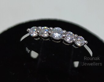 Dainty Cubic Zirconia 925 Sterling Silver Ring: Minimalist Art Deco Band
