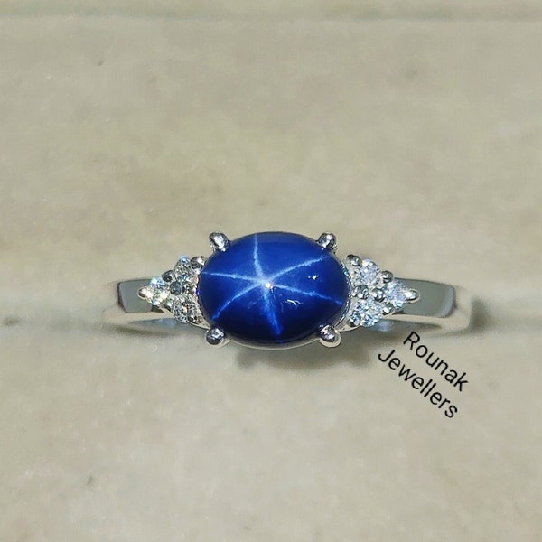 Vintage Blue Star Sapphire Ring, Cornflower Star Sapphire Ring, 925 Sterling Silver, Lindy Blue Star Ring, Promise Ring, Women Gift Ring.