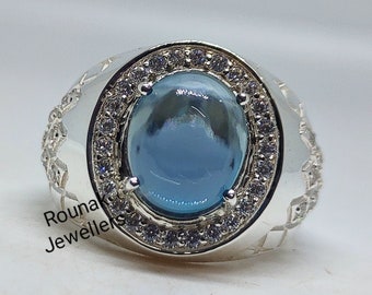 London Blue Topaz Ring, Oval Gemstone Ring, 925 Sterling Silver, Blue Topaz Ring, Stylist Silver Ring, Anniversary Gift, Gift For Him.