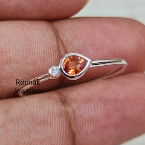 Dainty Orange Sapphire Ring: 925 Sterling Silver, Handmade