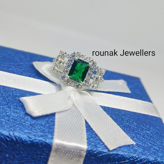 Bague En Argent Sterling 925 Avec émeraude Créée En Laboratoire - Taille 8 - Neuf Fait Main