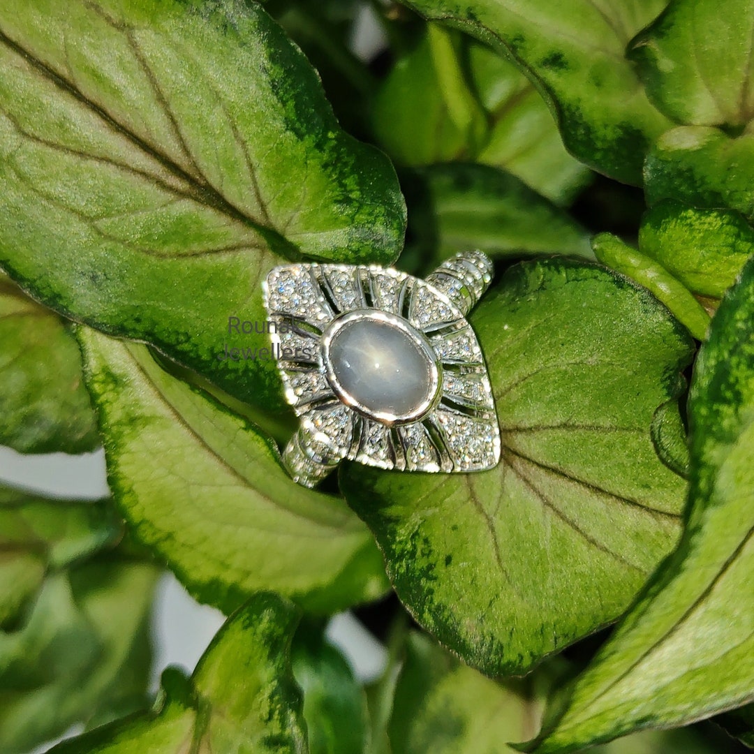 Natural Star Sapphire Ring Zirconia Ring Statement Ring 925 Etsy