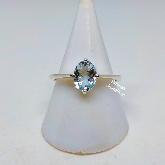 Dainty Aquamarine Ring Minimalist Ring March Birthstone 925 Sterling Silver Oval cut Aquamarine Ring Anniversary Gift Women Ring