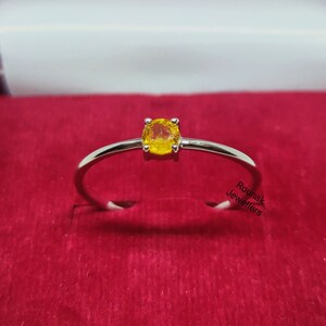 Natural Yellow Sapphire Ring, Handmade Jewelry Ring, 925 Silver Ring, Round Yellow Sapphire Ring, Simple Sapphire Ring, Dainty Staking Ring image 8