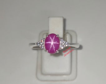 Vintage Pink Star Sapphire Ring, Oval Pink Star Ring, 925