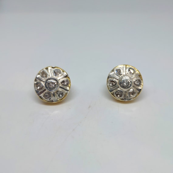 Polki Gray Diamond Earrings Round Gold-plated Sterling Silver Polki Gray Diamond Earrings Round Gold-plated Sterling Silver