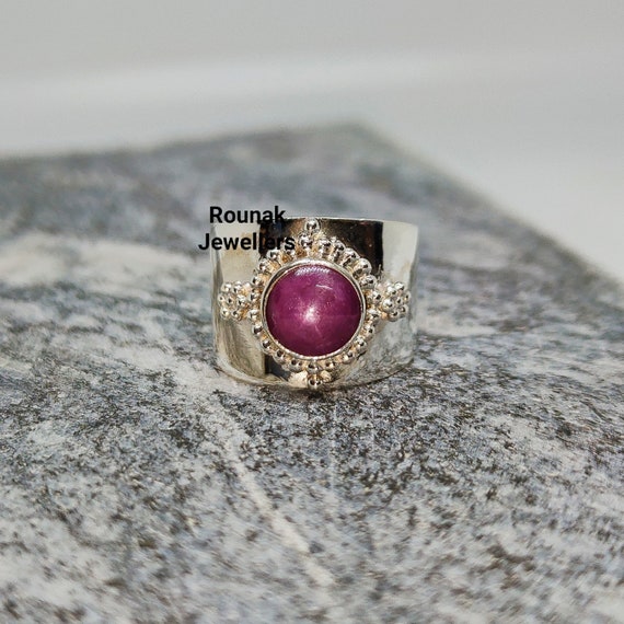 Star Ruby Natural Gemstone Ring Ruby Birthstone Band Handmade Thumb Ring Sterling Silver 925 Ring Adjustable Ring Band Gift for Her