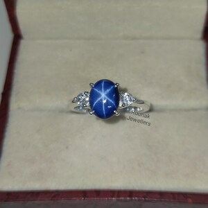 Star Blue Sapphire Ring, Engagement Ring, 925sterling Silver Ring, Oval ...