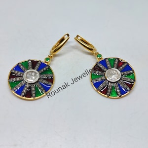 Pave & Polki Diamant Ohrringe, handgemachte Ohrringe, 925 Sterling Silber, Minakari Ohrringe, Pave Diamant Schmuck, Weihnachtsgeschenk, Frauen Geschenk,