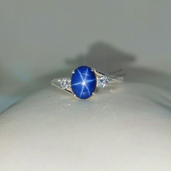 Blue Star Sapphire Ring Engagement Ring 925 Sterling Silver - Etsy