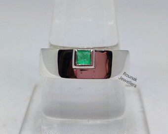 エメラルドの結婚指輪、婚約指輪、シルバー 6.5 mm バンドリング