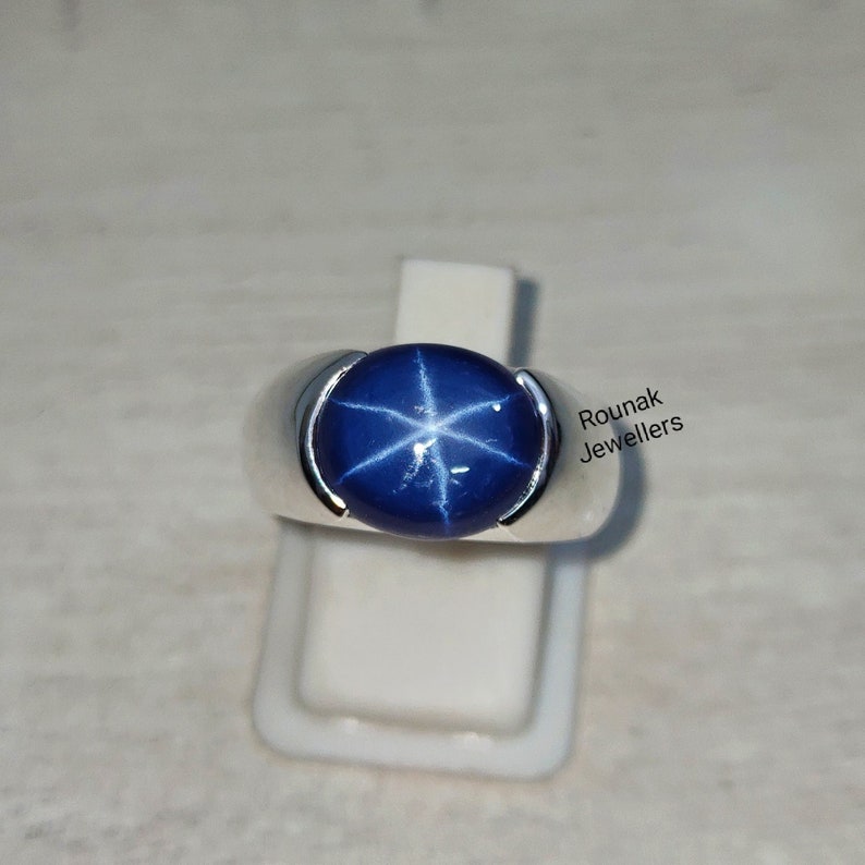 Star Blue Sapphire Ring, Solitaire Ring, Solid 925 Silver Ring, Lindy Star Sapphire Ring, Minimalist Ring, Mam Women Ring, Gift for Him. image 1