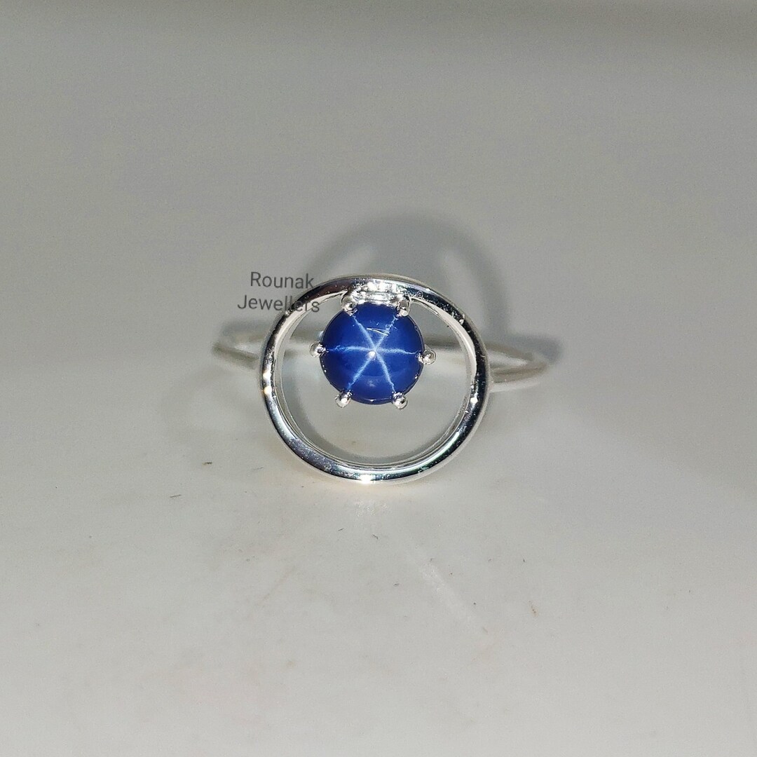 Round Blue Star Sapphire Ring, Promise Ring, 925 Sterling Silver, Lindy ...