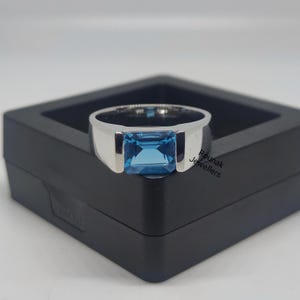 Emerald Cut Swiss Blue Topaz Ring: 925 Sterling Silver Solitaire - Etsy