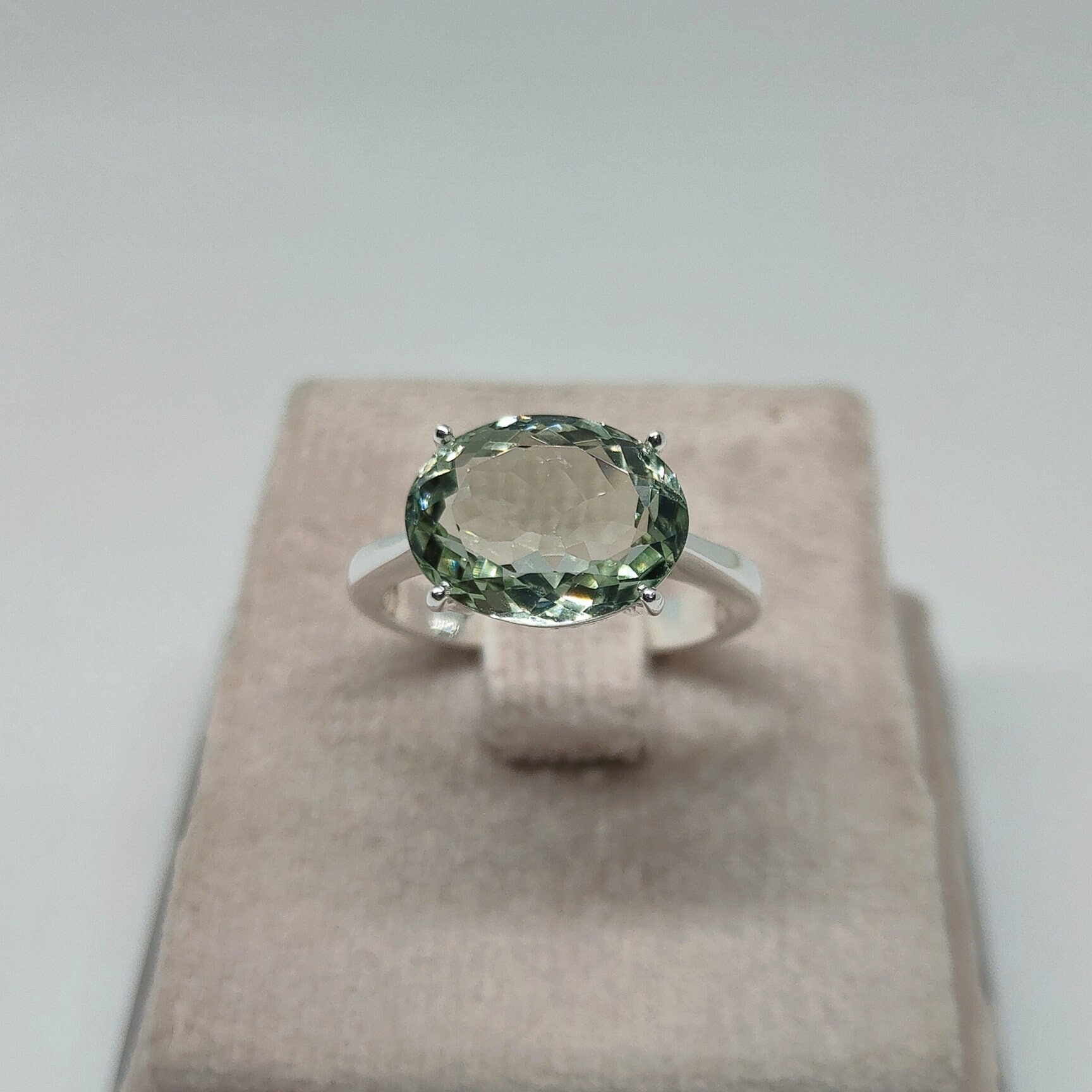 Genuine Green Amethyst Ring, Oval cut Green Amethyst Ring, 925 Silver Ring, Natural Prasiolite Ring, Promise Ring, Birthday Gift Ring.