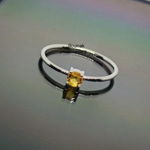 Natural Yellow Sapphire Ring, Handmade Jewelry Ring, 925 Silver Ring, Round Yellow Sapphire Ring, Simple Sapphire Ring, Dainty Staking Ring image 3