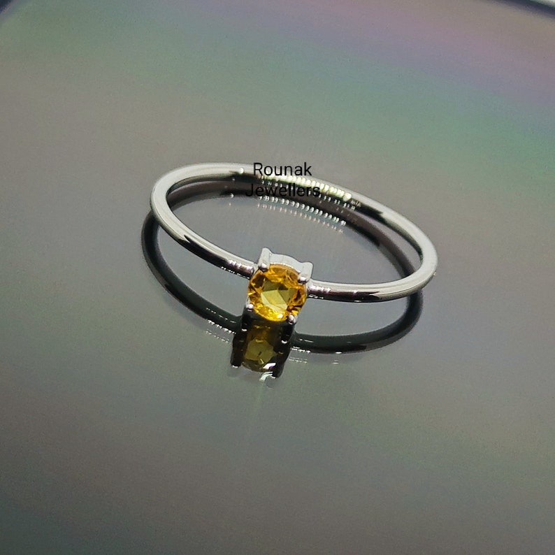 Natural Yellow Sapphire Ring, Handmade Jewelry Ring, 925 Silver Ring, Round Yellow Sapphire Ring, Simple Sapphire Ring, Dainty Staking Ring image 3