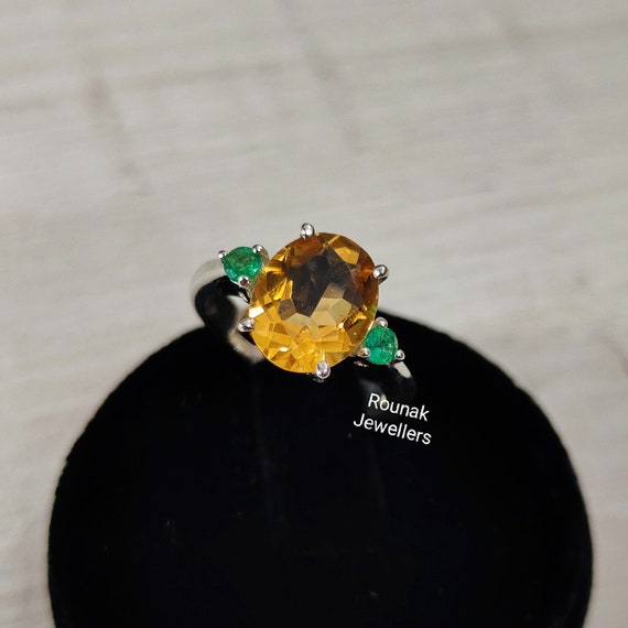 Dainty Citrine Ring Emerald Ring Minimalist Ring 925 Sterling