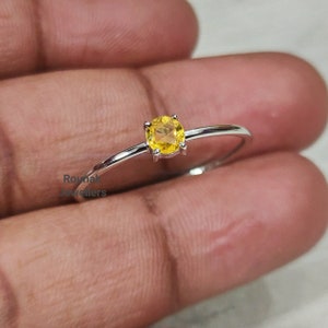 Natural Yellow Sapphire Ring, Handmade Jewelry Ring, 925 Silver Ring, Round Yellow Sapphire Ring, Simple Sapphire Ring, Dainty Staking Ring image 5